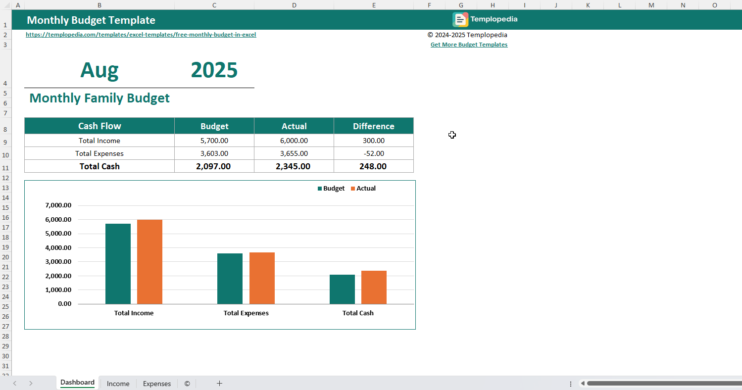 Free Monthly Budget in Excel